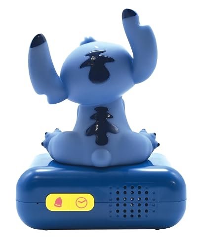 Lexibook Disney Stitch Reloj Despertador Luz Nocturna RL800D | Azul, visualización retroiluminada LCD, 6 sonidos y melodías, función repetición, luminoso, 3 pilas AA