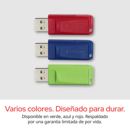 Verbatim Store 'n' Go Memorias USB 2.0 16 GB, Paquete de 3. | Diseño Retráctil sin Tapa.