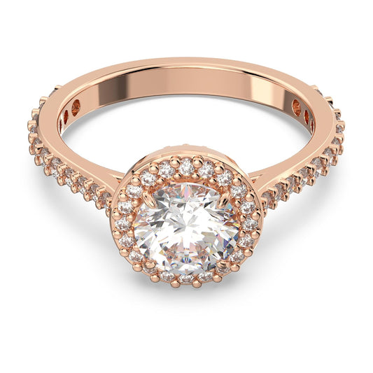 Swarovski Anillo de cóctel Constella, Talla redonda, Pavé, Blanco, Baño tono oro rosa
