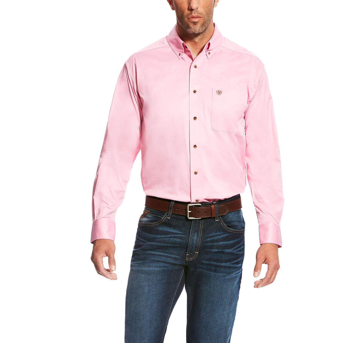 Ariat Camisa de Sarga de Algodón para Hombre, Manga Larga - CH - Prism Pink