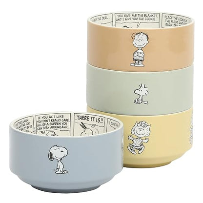 Juego de 4 tazones apilables de cerámica decorados de Peanuts, diseño Snoopy Bonbon Bites, 14 cm
