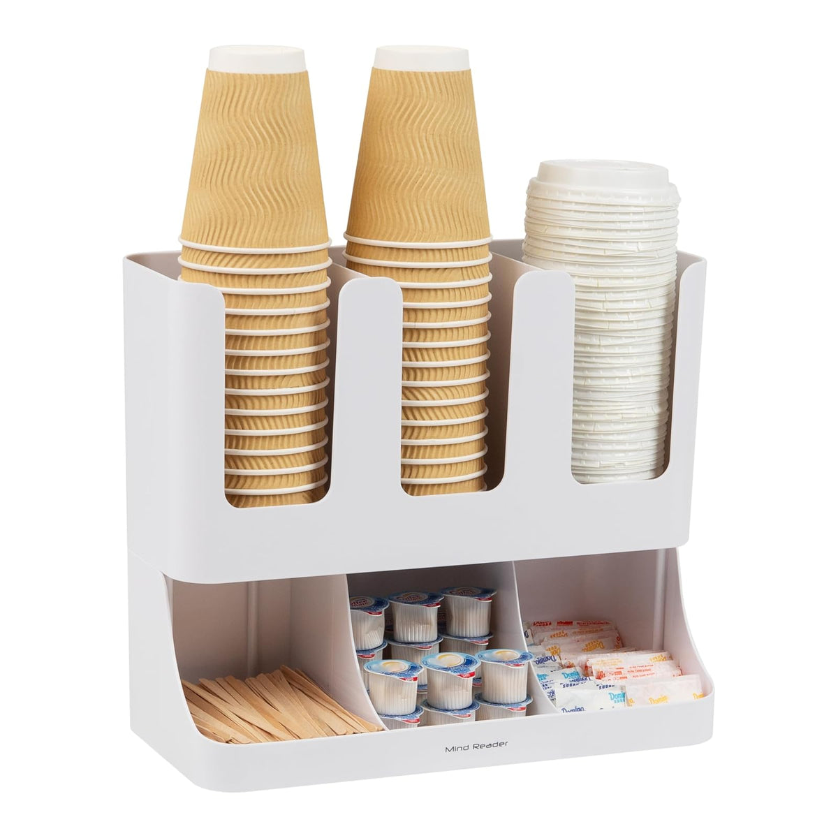 Mind Reader Flume Organizador de 6 Compartimentos para Café y Condimentos - Blanco - 13.5"L x 4.30"W x 12"H
