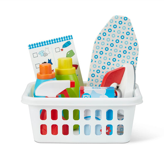 Melissa & Doug Juego de cesto para la Colada con Plancha de Madera, Tabla de Planchar y Accesorios (14 Piezas)