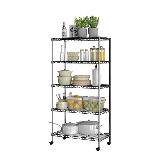 Seville Classics Solid Steel Wire Shelving Storage Unit Adjustable Shelves Organizer Rack, for Home, Kitchen, Office, Garage, Bedroom, Closet, Black, 5-Tier, 30" W x 14" D (New Model)