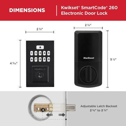 Kwikset SmartCode 260 - Cerradura de puerta con bloqueo automático, códigos de usuario personalizados, seguridad avanzada en negro mate contemporáneo