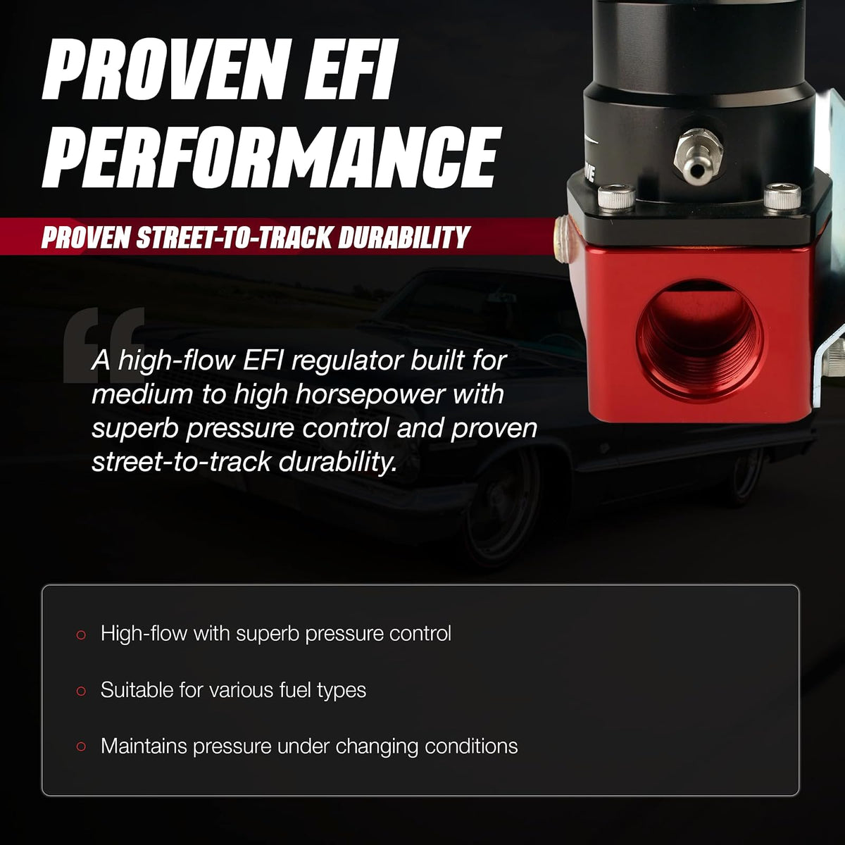 Aeromotive A1000 Regulador Combustible 13101 | Rojo, estilo retorno inyectado, ajustable 40-75 PSI