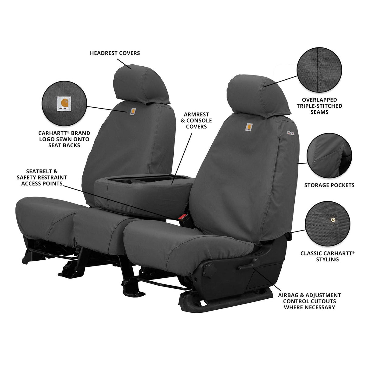 Covercraft Carhartt SeatSaver - Fundas de Asiento Personalizadas | Se Adapta a Dodge Ram 2500/3500 2006-2009 | Asientos de cubeta de Primera Fila, Grava de Tela de Pato