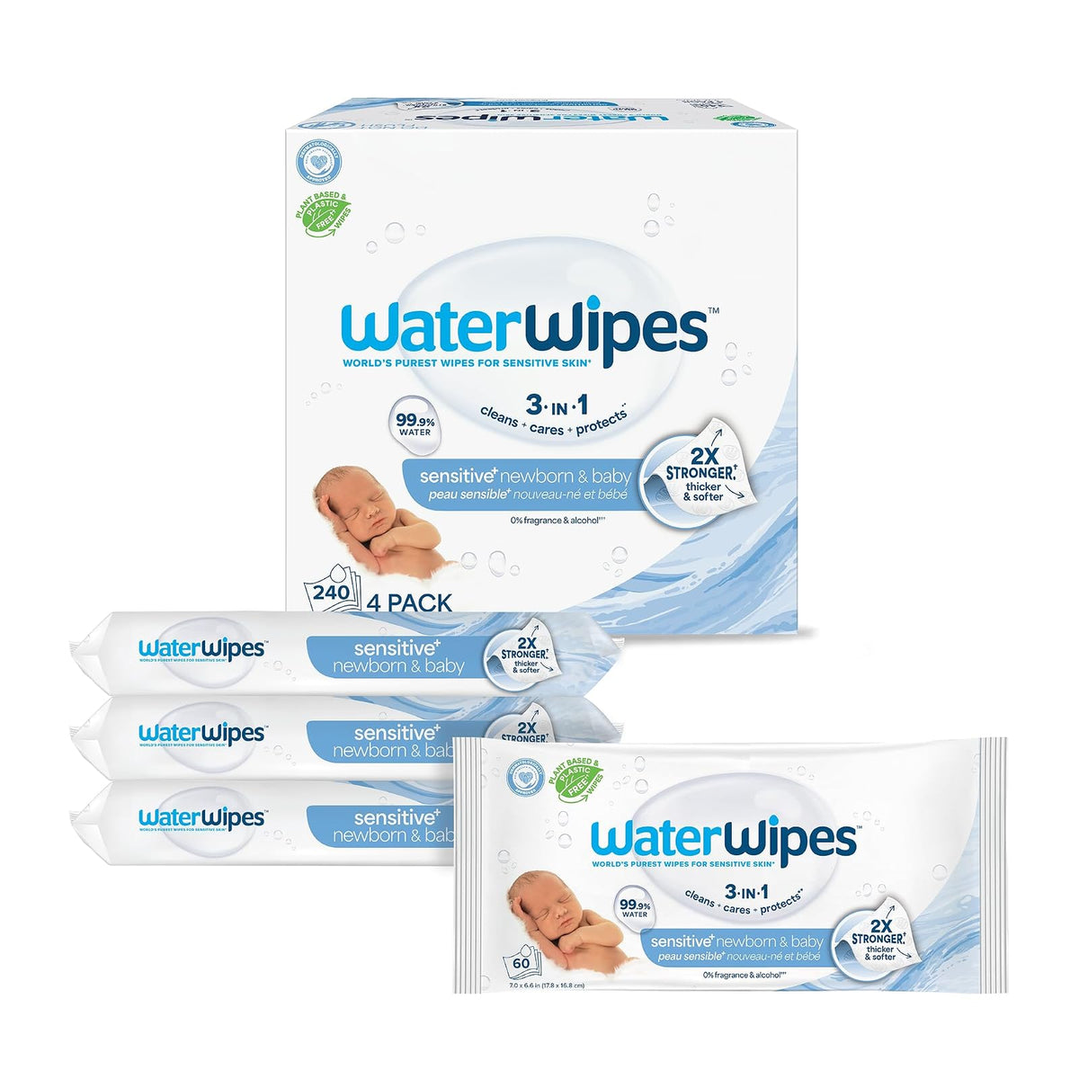 WaterWipes Toallitas Húmedas para Bebé, Paquete de 540 Piezas - 240 Unidad (Paquete de 1)