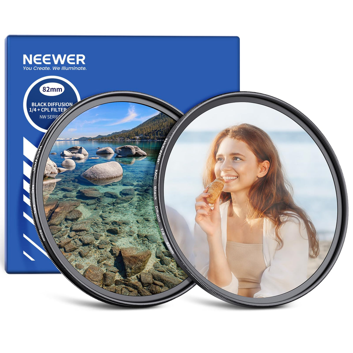 NEEWER 82 mm CPL + Filtro Difusor Negro 1/4 para Filtro de Efecto Cinematográfico de Niebla (Paquete de 2), Filtro Polarizador Circular de Cristal Óptico Multicapa con Efecto Cinematográfico Suave
