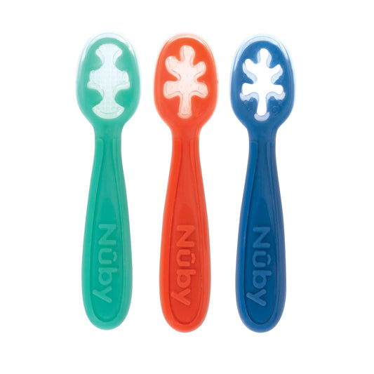 Nuby - Juego de cucharas para bebé (silicona, fácil de agarrar y sostener, 3 paquetes, 6 más meses)