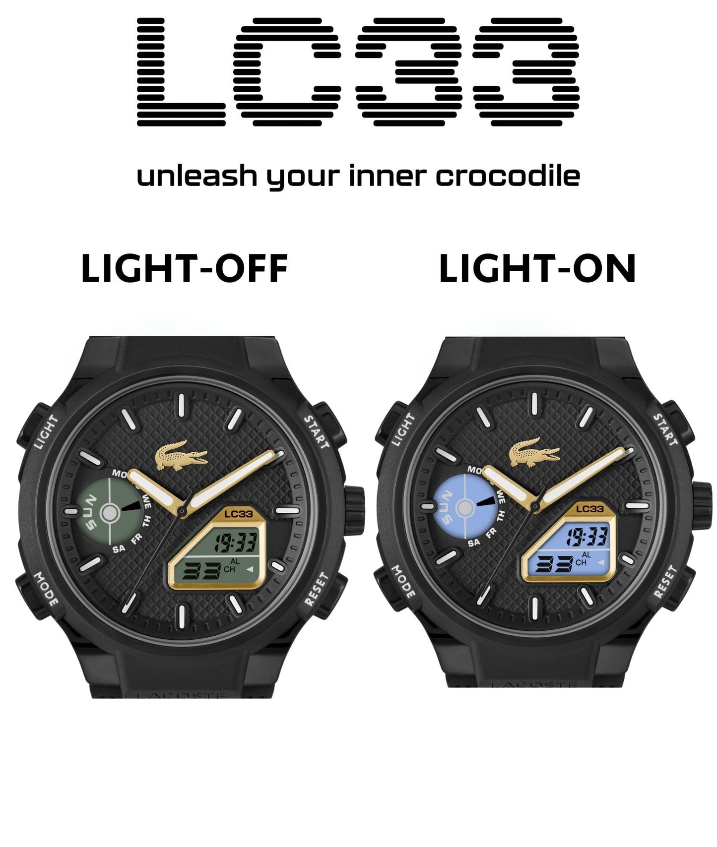Lacoste LC33 Reloj de movimiento analógico y digital para hombre, correa de silicona, resistente al agua hasta 10 ATM/100 metros, contemporáneo, deportivo, reloj de moda premium, regalo para él, 45 mm