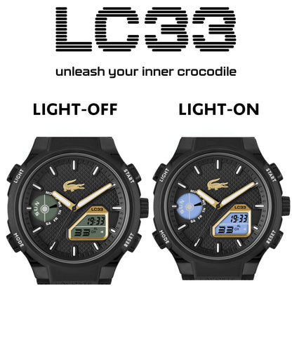 Lacoste LC33 Reloj de movimiento analógico y digital para hombre, correa de silicona, resistente al agua hasta 10 ATM/100 metros, contemporáneo, deportivo, reloj de moda premium, regalo para él, 45 mm