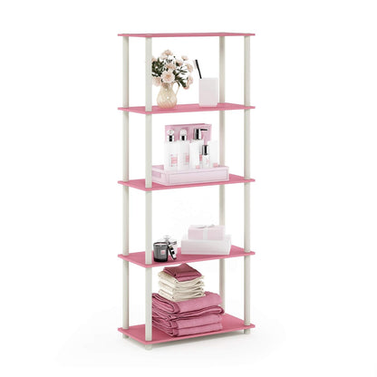 Furinno Turn-N-Tube Estante Multiusos de Almacenamiento de 5 Niveles, Tubo Redondo, Rosa con Blanco