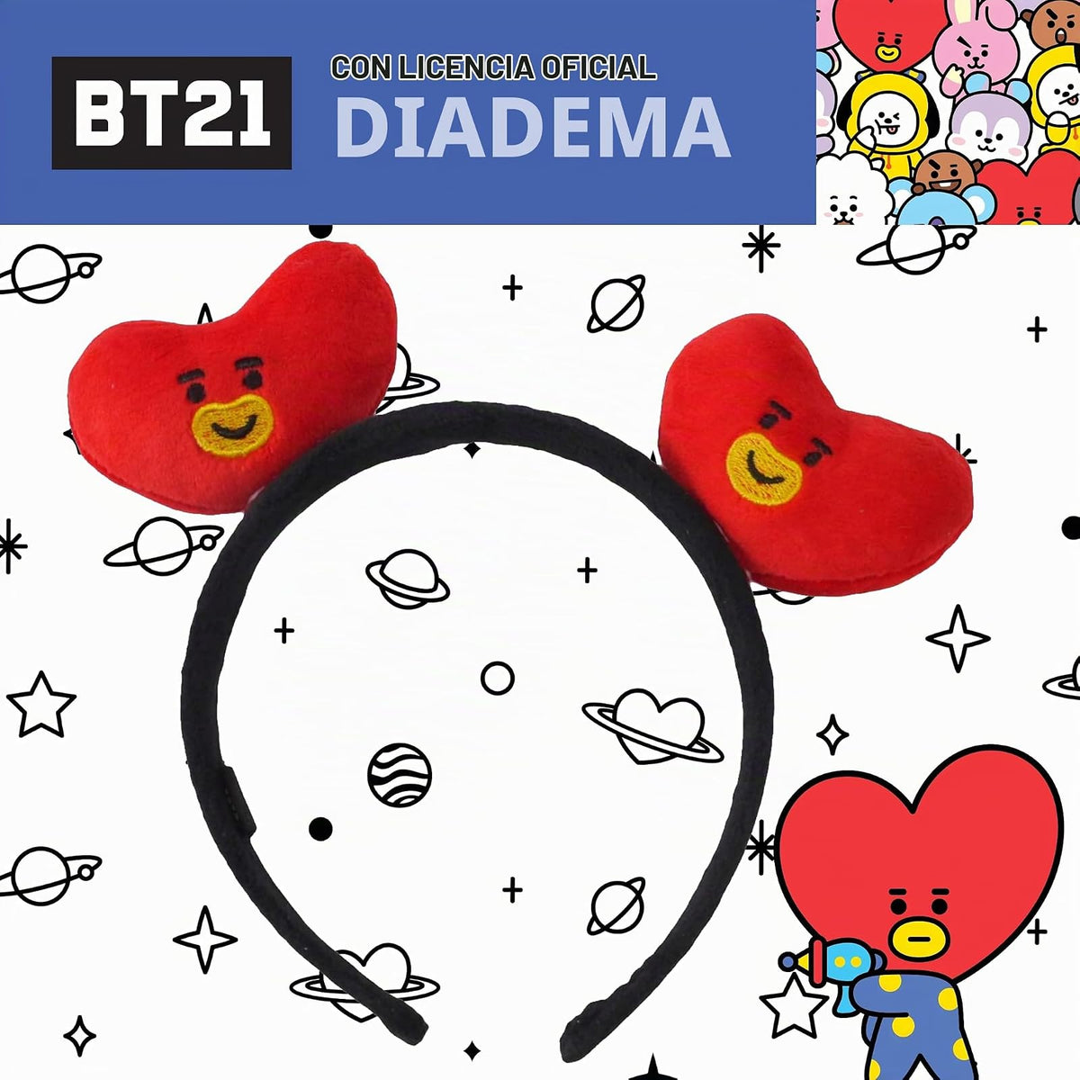 Concept One Bt21 Line Friends 3D - Diadema bordada de felpa para mujer Cinta del pelo para Mujer