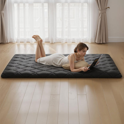 VEVOR Colchón Futón Japonés, Tatami Plegable de Tamaño Completo, con Bolsa de Almacenamiento y Herrajes de Montaje, Esterilla de 9 Capas para Meditación y Yoga, Color Negro, 2032 x 1372 x 89 mm