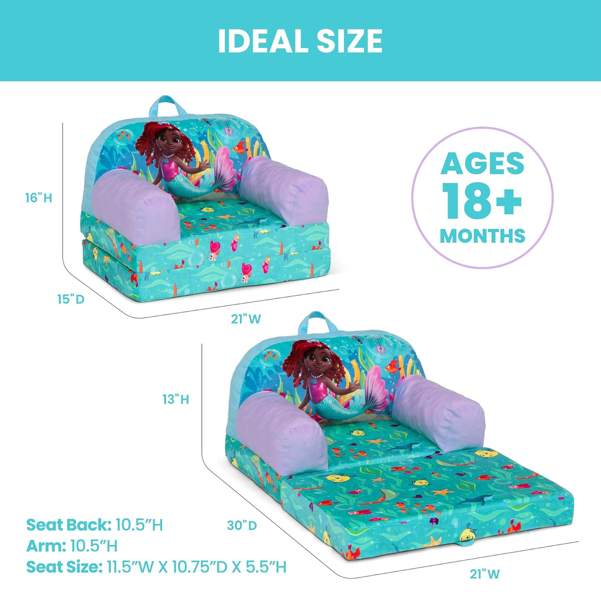 Delta Children Cozee Buddy - Silla abatible para niños de Disney Junior's Ariel-out