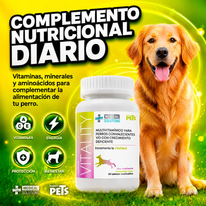 Fancy Pets Medical Solutions Complete Vitality Suplemento Alimenticio para Perros con Vitaminas Minerales L Taurina y L Metionina 60 Tabletas Masticables