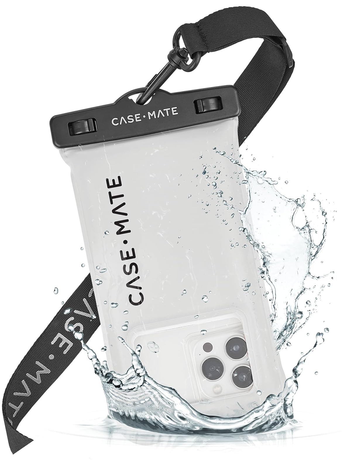 Case-Mate Funda Impermeable IP68 Flotante con Cordón para Celular, Cromo Plateado - Gris - Negro-1 Pack