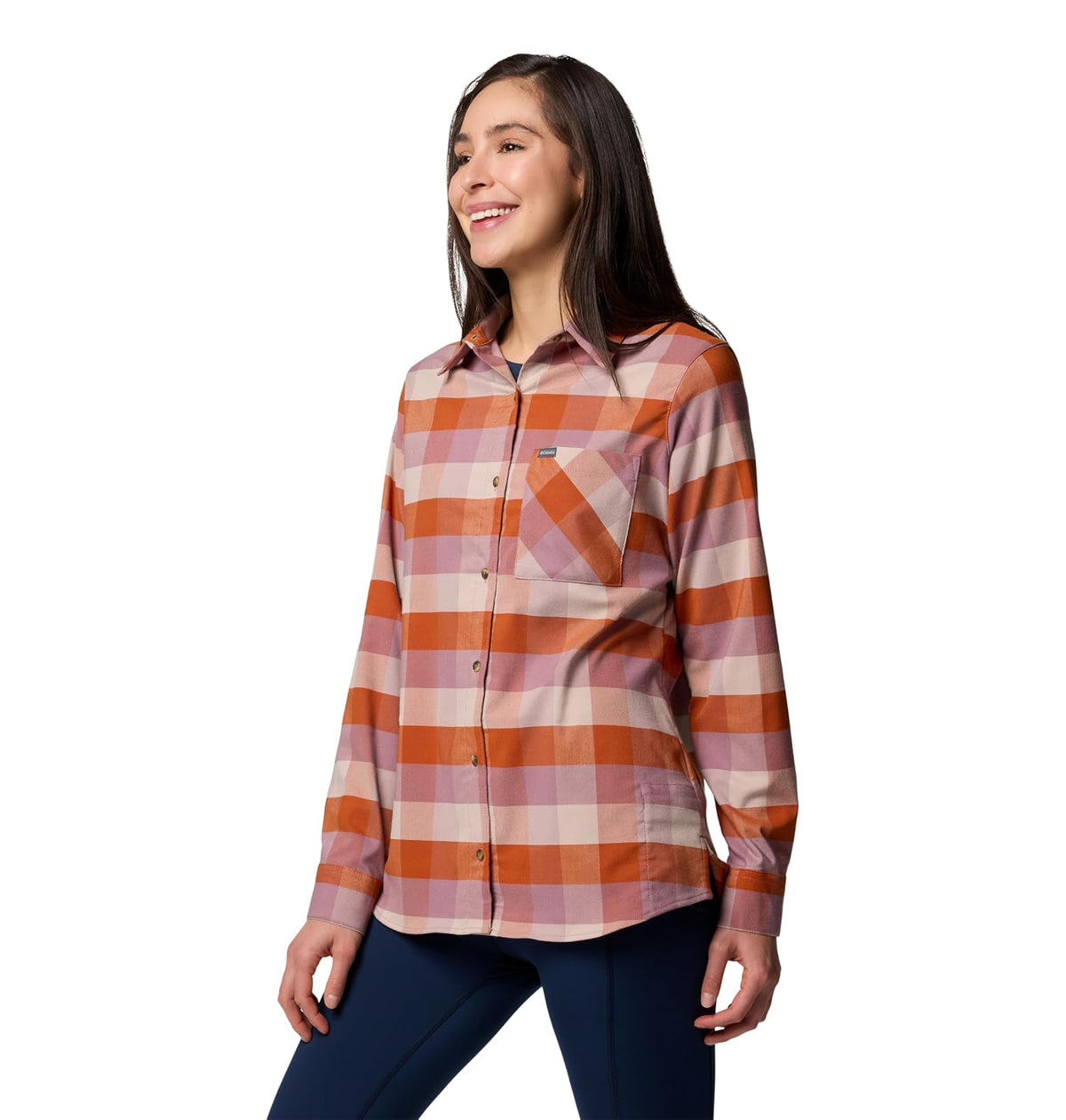 Columbia Camisa de Franela Port Hope Peak Verde Manga Larga Botón a Cuadros Regular para Mujeres