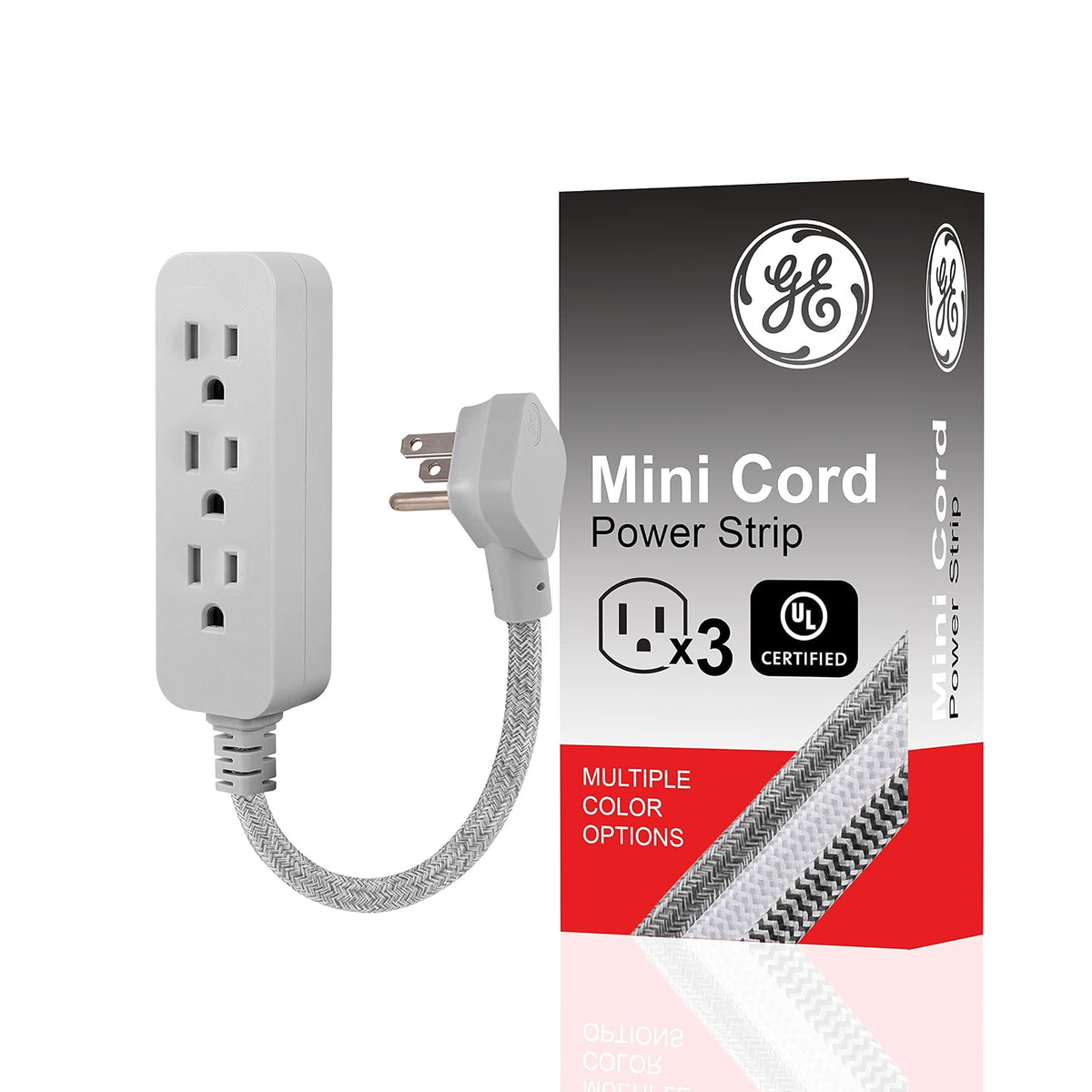 GE Pro Multicontactos 3 Salidas con Supresor de Picos, Cable Trenzado 2.4-4.5 m - Gris - 15 cm - 1 Unidad