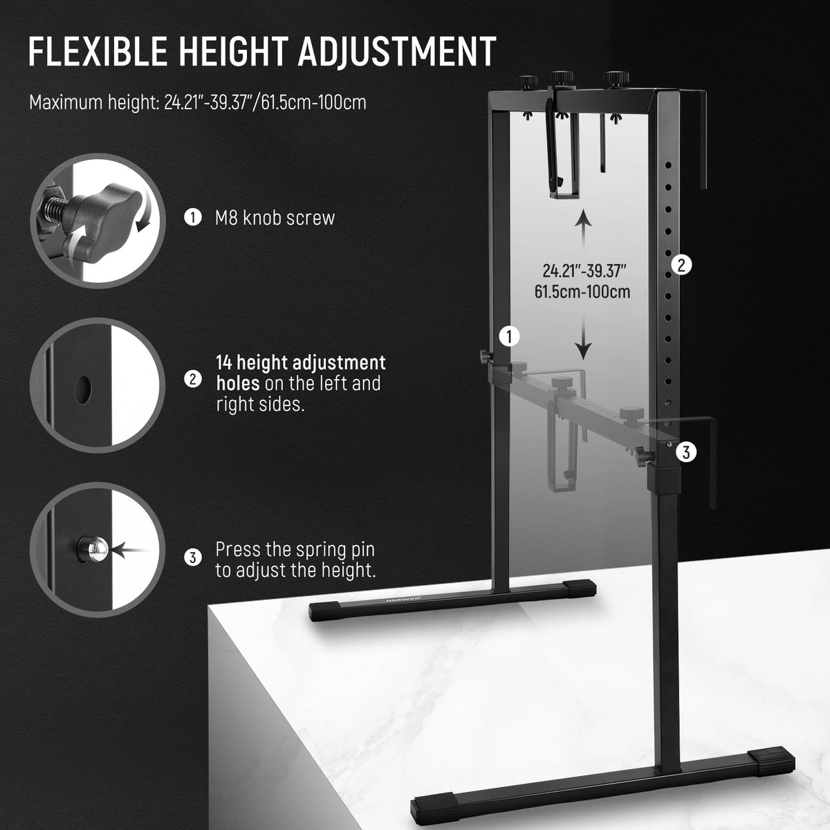 NEEWER Overhead Camera Mount Rig Soporte Cámara Cenital, Plataforma Montaje de Múltiple Dispositivo de Mesa de Acero Resistente Profesional con Abrazaderas Fondo, para Escritorio≥3,3'/1m Largo, ST100