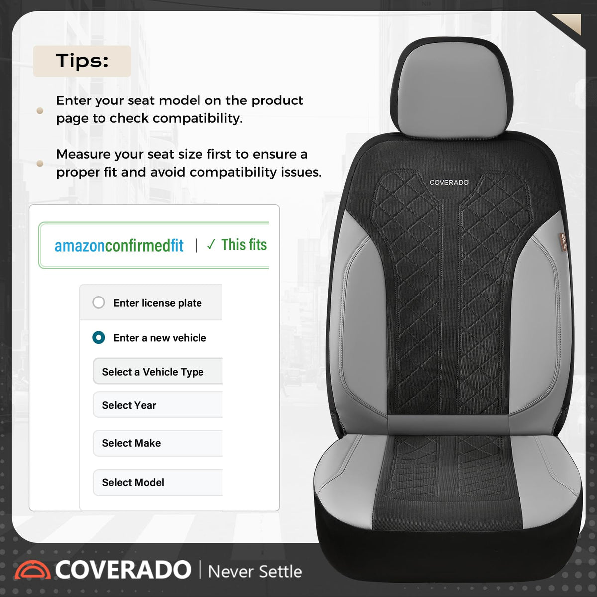 Coverado - Juego Completo de Fundas de Asiento para automóvil, Fundas de Asiento de automóvil, Fundas de Asiento de Piel, diseño de Malla, Protectores de Asiento de Conductor Negro, Ajuste Universal