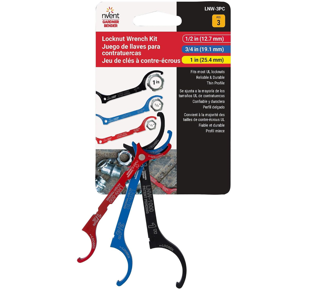 Gardner Bender LNW-3PC LNW llave de contratuerca, surtido | Para tuercas de bloqueo UL de 0.5 pulgadas, 0.75 pulgadas y 1 pulgada, construcción de acero fino (anteriormente: Gardner