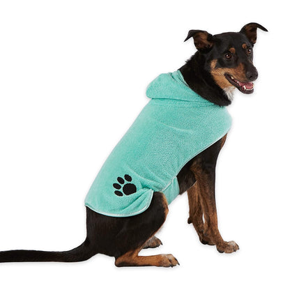 Bone Dry Colección Pet Robe - Bata de baño de Microfibra Absorbente Bordada con Cierre Ajustable, para Perros y Gatos, Talla M, Color Aguamarina