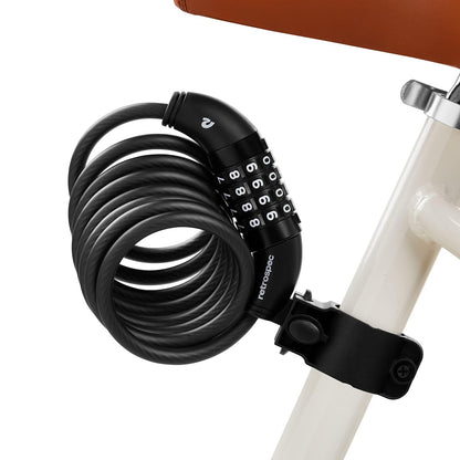 Retrospec Grizzly - Combinación de bloqueo para bicicleta con cable, resistente bloqueo antirrobo, cable de bicicleta de 6 pies en espiral resistente a cortes con combinación personalizada de 4 dígitos y soporte de montaje