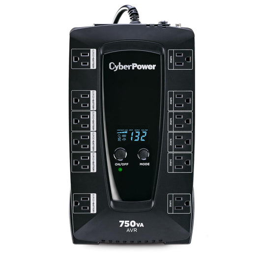 CyberPower UPS No-Break AVRG750LCD 750VA / 450W, Línea Interactiva, Pantalla LCD, Regulador (AVR), 12 contactos, Garantía 3 años Incluye batería