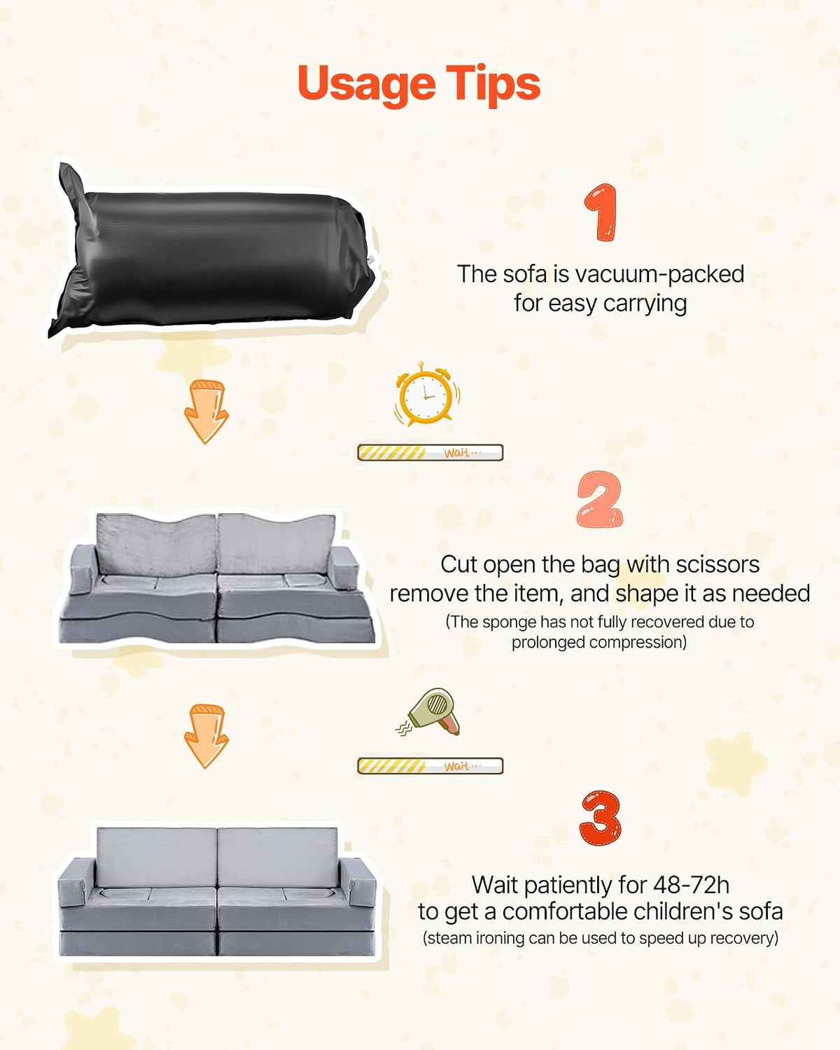 VEVOR Sofá Modular para Niños, Sofá Convertible Seccional de Esponja 28D y Pelo Corto con Reposabrazos, Combinación Creativa DIY para Sala de Juegos, Sala de Estar para Niños, 14 Piezas, Gris
