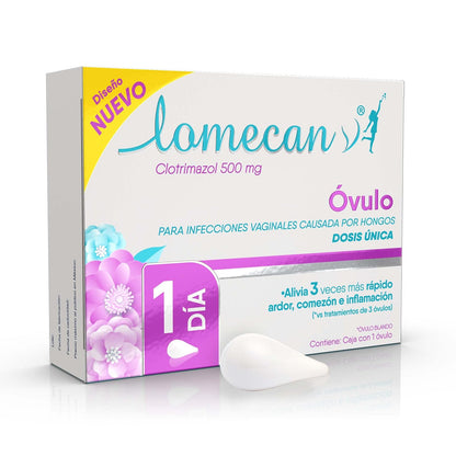 LOMECAN V Uno, Tratamiento para infecciones vaginales causadas por hongos, Caja con 1 óvulo de 500mg
