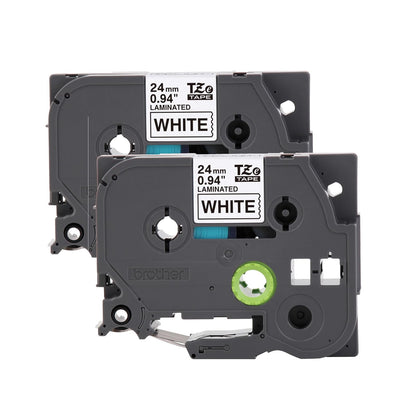 Brother P-Touch TZe - Paquete de 2 cintas de etiquetas blancas impresas en negro (TZe2512PK), laminadas, 24 mm x 26.2ft / 8 m cada una, para fabricantes de etiquetas P-Touch seleccionados, duraderas