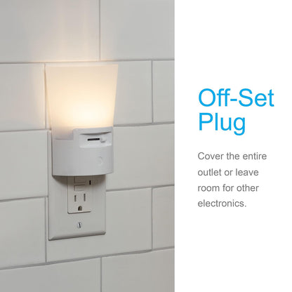 GE Ultrabrite Dimmable Sconce LED Night Light Plug-In, Energy Efficient, Dusk-to-Dawn Sensor, Adjustable , Ideal for Bedroom, Bathroom, Hallway, Nursery, White, 45123, 1 Pack