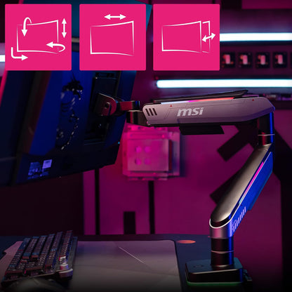 MSI MPG MT201R V2 - Brazo de Soporte para Monitor único RGB Premium, soporta Pantallas de 17-49 Pulgadas y 44 Libras, Compatible con VESA, Montaje Ajustable de Resorte de Gas Resistente, Abrazadera y