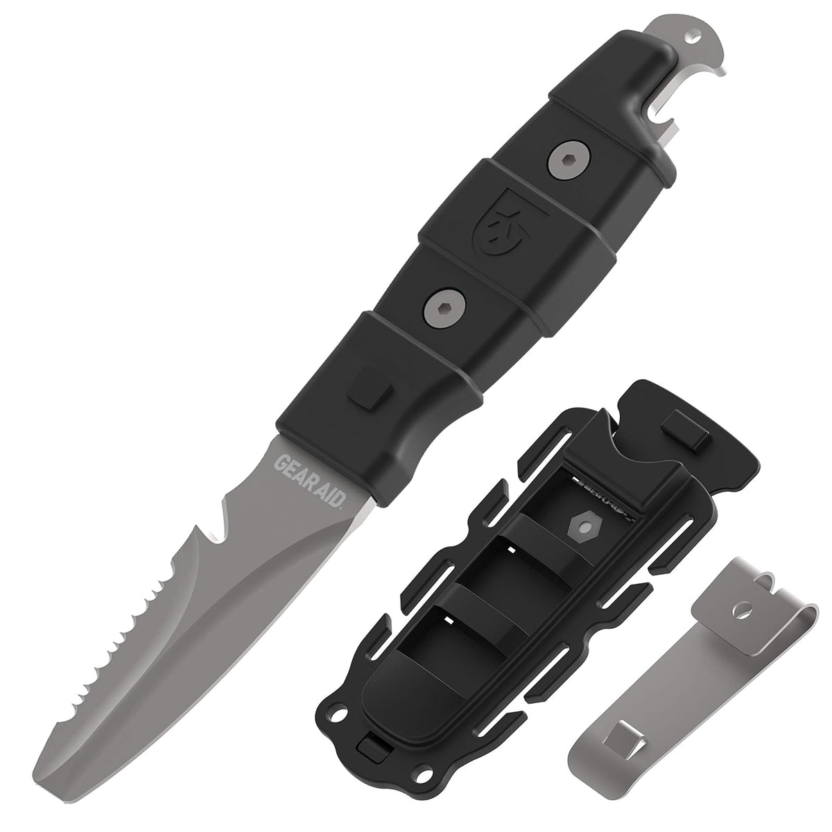 GEAR AID Akua - Cuchillo de paleta de punta roma con hoja dentada de 3 pulgadas y funda - Negro -