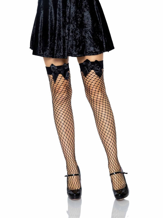 Leg Avenue Medias para mujer con lazo en la parte superior del muslo