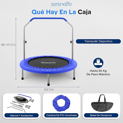 SereneLife Portable & Foldable Trampoline - 36" In-Home Mini Rebounder, Fitness Body Exercise - Updated Version - SLSPT365