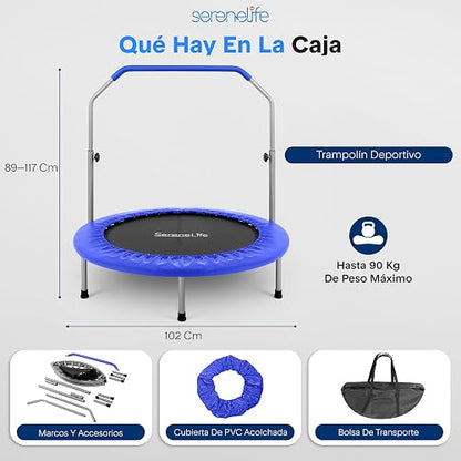 SereneLife Portable & Foldable Trampoline - 36" In-Home Mini Rebounder, Fitness Body Exercise - Updated Version - SLSPT365