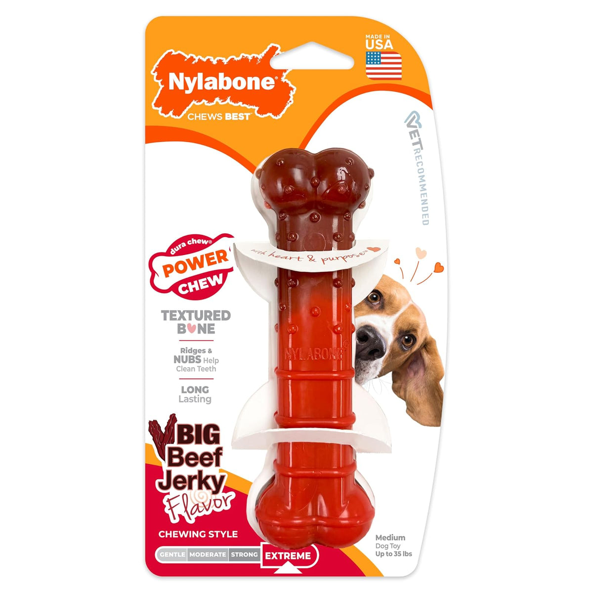 Nylabone Power Chew Textured Long Lasting Dog Chew Toy Beef Jerky Wolf