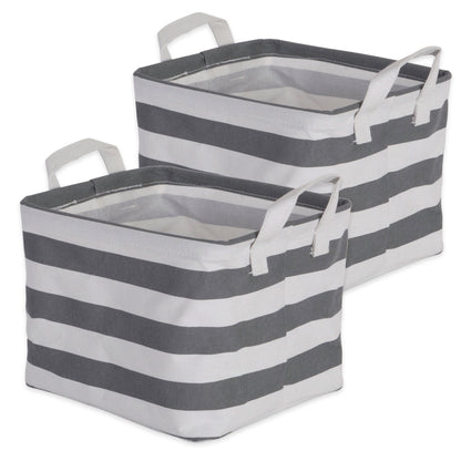 DII Canastilla de algodón/poliéster para la Ropa Sucia, Set de 2, Gris (Gray Rugby Stripe), Extra Small Bins, 1, 1