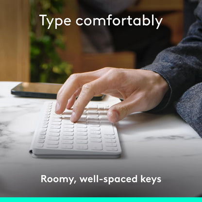 Logitech Keys-to-Go 2 Teclado inalámbrico para iPad con Tapa integrada, Bluetooth, Delgado, estilizado y Compacto para iPad, iPhone, Windows, Android, Linux, Mac, Apple TV, Color - Gris Paleo