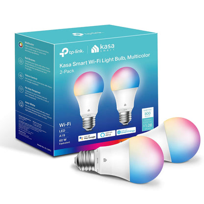 Kasa Smart Light Bulbs, Full Color Changing Dimmable Smart WiFi Bulbs Works 2-Pack (KL125P2), multicolor + KL110 - Bombilla LED Smart Wi-Fi Alexa funciona con Alexa y Google Home,800 lm, blanco suave