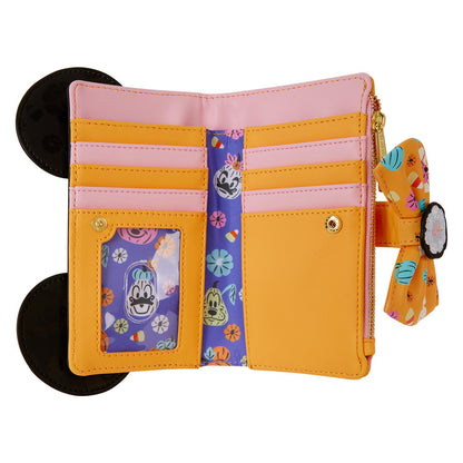 Loungefly Disney: Minnie Mouse - Floral Pumpkin - Cosplay Flap Wallet with 3D Bow - 7 Card Slots and ID Slot - Great for Kids & Adults - Collectible Wallets