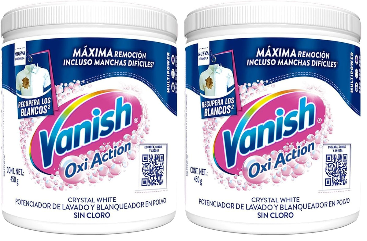 Vanish Quitamanchas Desinfectante en Polvo color Blanco 450g (Paquete de 2)