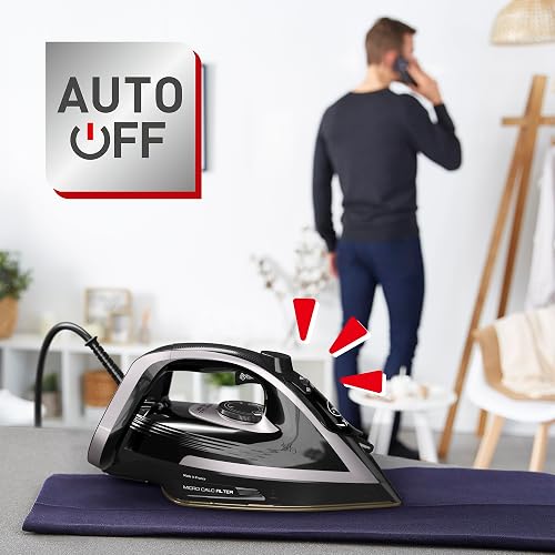 T-fal Plancha de Vapor Puregliss Black and Silver FV8067X0 | Sistema anti calcio, Suela Durilium Airglide AutoClean, 1800 W de potencia, vapor potente, apagado automático