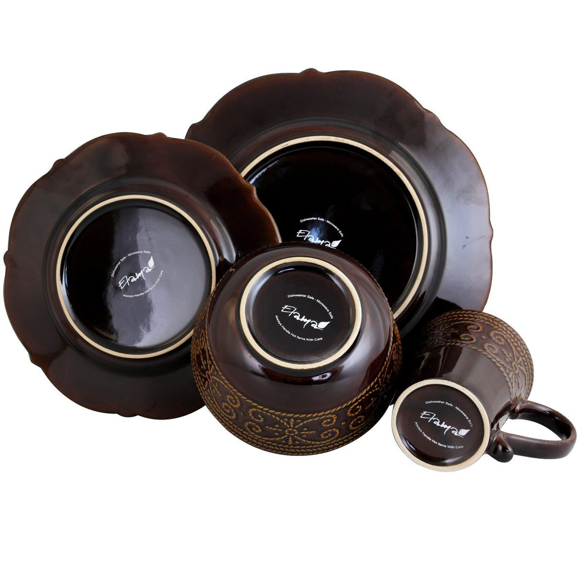 Elama EL-SALIA16 Salia 16 Piece Stoneware Dinnerware Set, 16pc