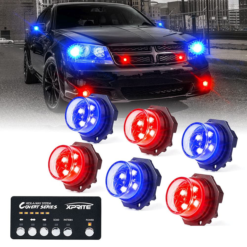 Xprite - Kit de luces LED estroboscópicas de policía, 20 patrones intermitentes con panel de control para faros, luces traseras, montaje de advertencia de peligro, para vehículos de emergencia,