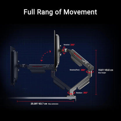 ASUS ROG Ergo - Brazo para Monitor (AAS01) - Soporte para Monitor con gestión de Cables, ergonómico, pivotante, Giratorio, Altura Totalmente Ajustable, fácil configuración de computadora, hasta 39