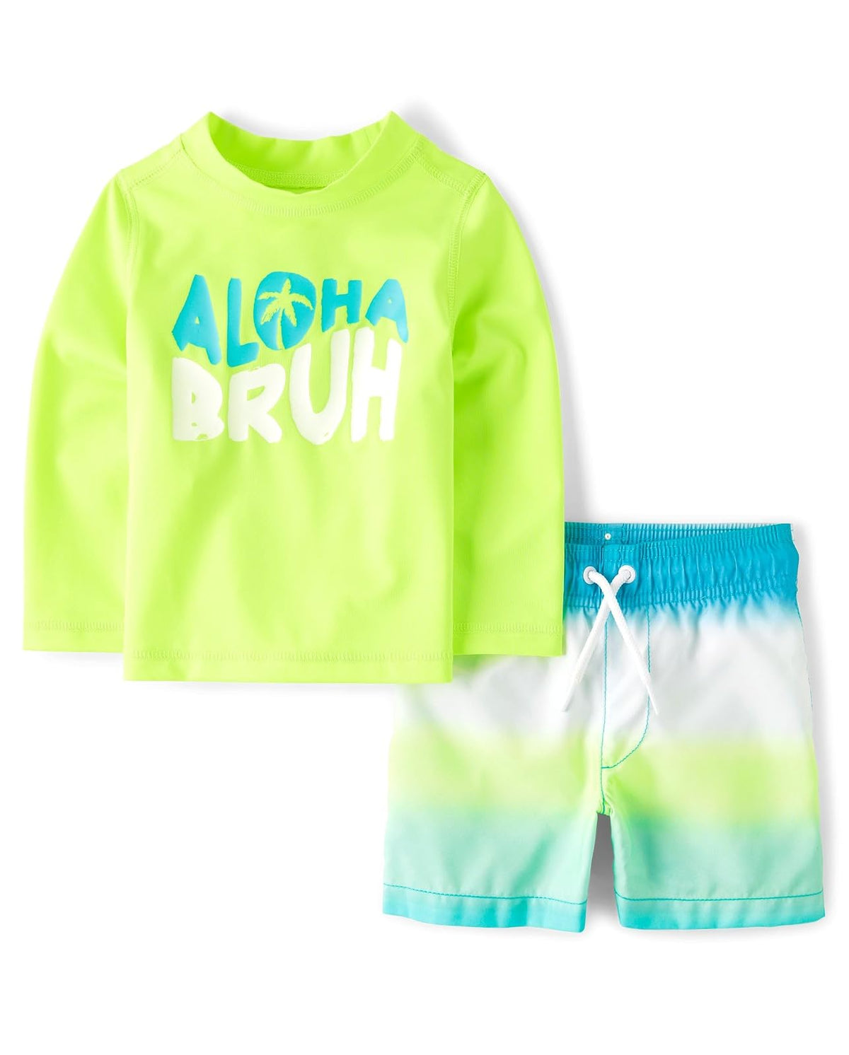 The Children's Place Traje de Baño Rashguard 2 Piezas con UPF 50+ para Niño - 3 Años - Aloha Bruh